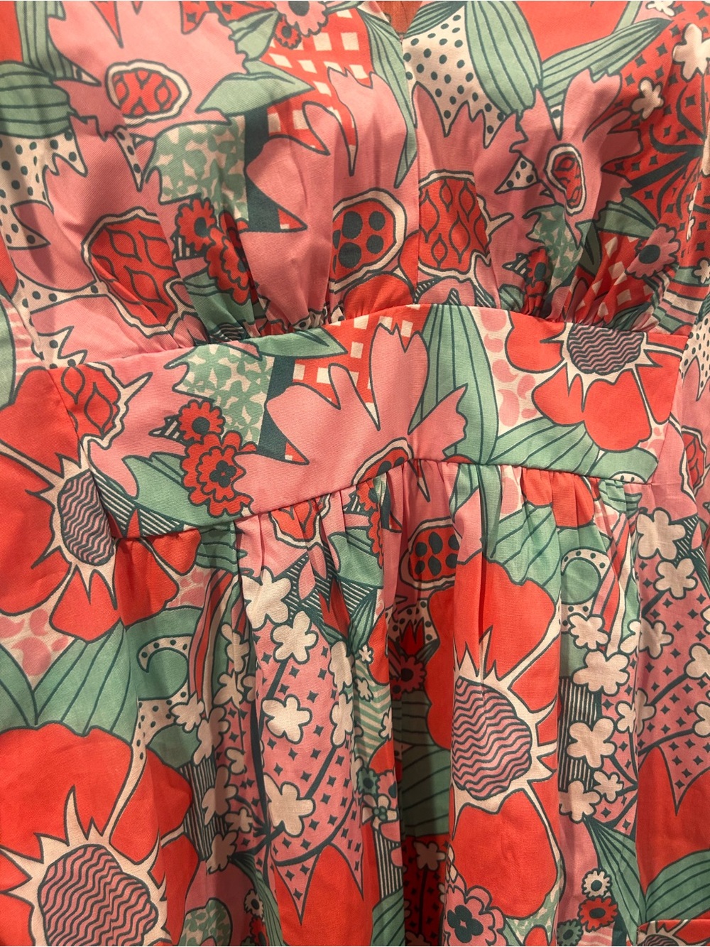 Vintage Inspired Floral Kaftan Mumu in Coral & Mint - Picture 7 of 7